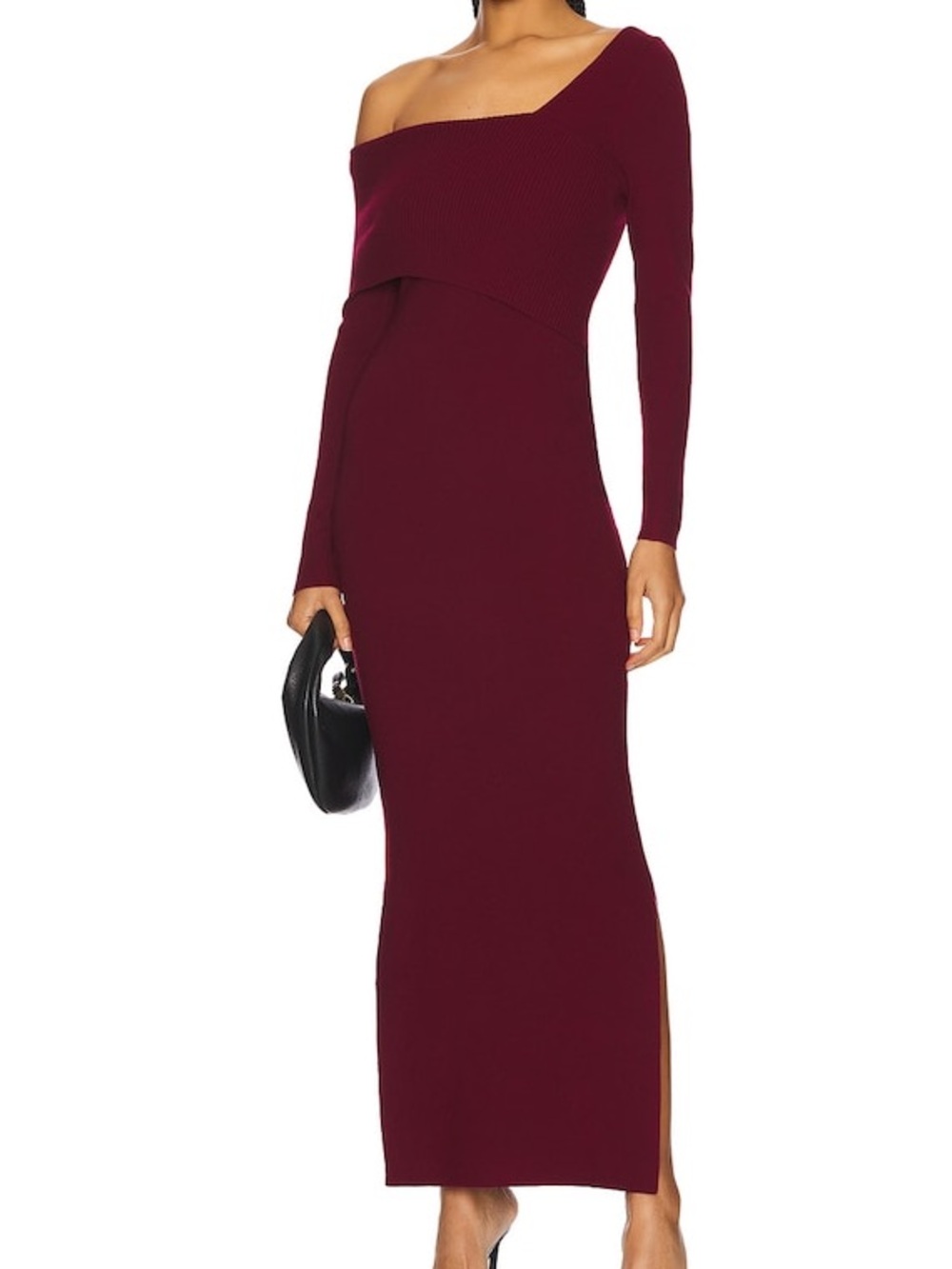Line & Dot Sylvie Dress Crimson Knit Bodycon Asymmetrical Minimalist Chic NWT